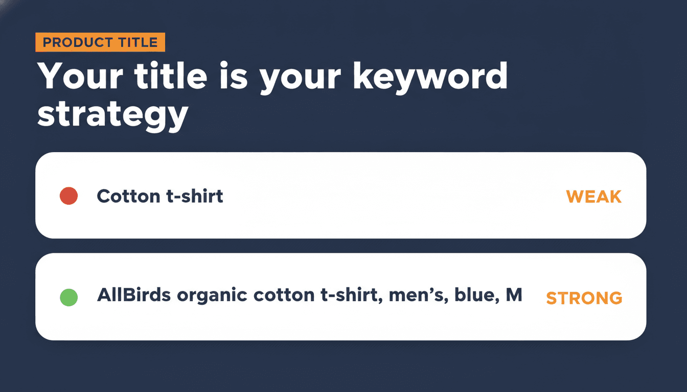 Weak product title versus a strong front-loaded title for Google Shopping